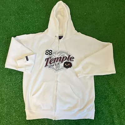 Vintage Temple University Hoodie Sweatshirt Full Zip Jansport Cream White XL • $34