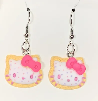 $8.75 • Buy Silver Hello Kitty Cookie Pink Bow Drop Dangle Earrings!!