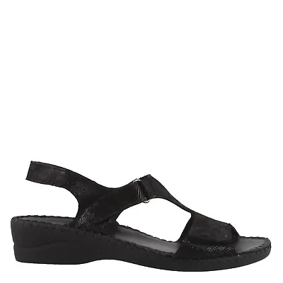 La Plume Expo Women's Black Print Leather Wedge Sandal Adjustable Straps Size 40 • $50