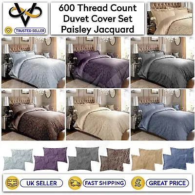 600 TC Jacquard Paisley Duvet Cover Bedding Sets Cotton Rich Extra Pillowcases • £5.99