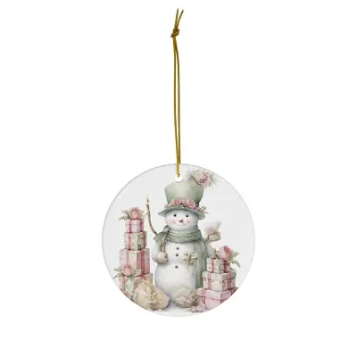 Christmas Snowman  Angel  Ceramic Ornament Shabby Green And Pink • $11.99