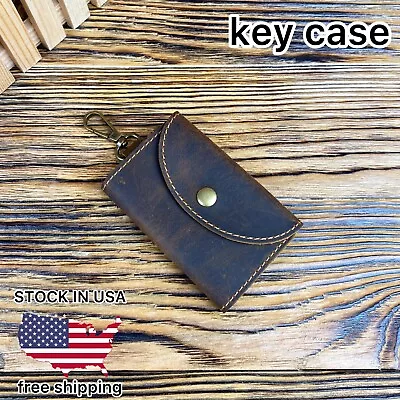 GENUINE LEATHER Car Key Chain Ring Keys Holder Pouch Case Wallet Organizer Bag • $15.50