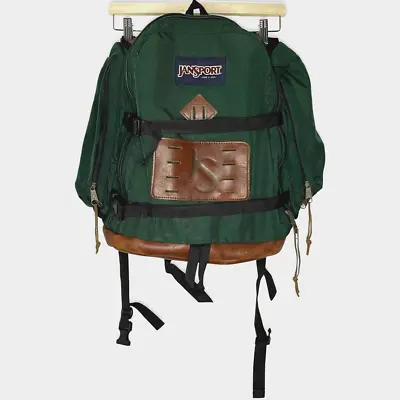 $76.99 • Buy Vintage 90s Jansport Backpack Green Leather Bottom Day Pack Hiking Made In USA