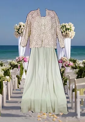 Karen Miller Dress Formal Mother Of The Bride Sage Green Gown & Jacket 18 VGUC • $74.99