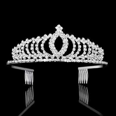 Wedding Bridal Crystal Rhinestone Princess Crown Comb Tiara Prom Pageant Jewelry • £3.59