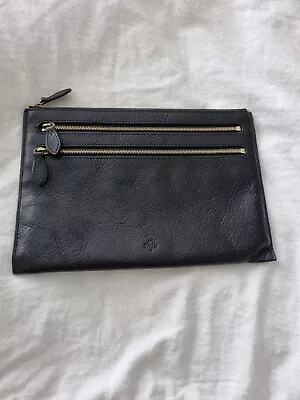 Mulberry Black Natural Veg Tan Leather Multi Zip Travel Pouch • £195