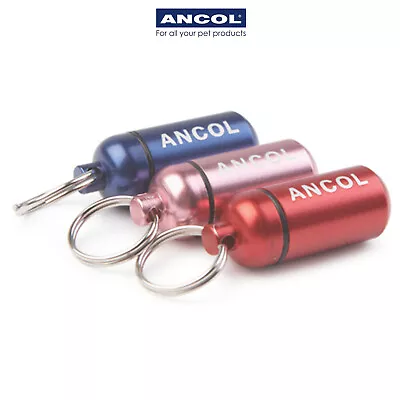 Ancol Dog Puppy ID Tube Aluminium Tag Metal Capsule Red Or Blue Or Pink Barrel • £4.29