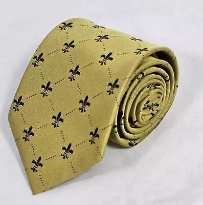 Fleur-de-lis Gold And Black Checkered Men's Mardi Gras Fashion Wedding NeckTie • $17.95