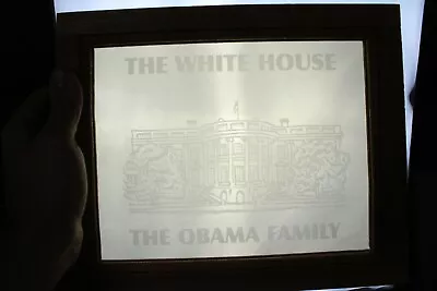 The White House Obama Family Etched Glass Collectable Wood Frame Political Art • $29.99