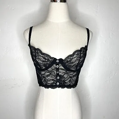 Vintage Y2K Victoria’s Secret 34B Black Lace Button Front Underwire Bustier Bra • $34.98