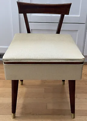 Vintage Sewing Machine CHAIR W/Storage Seat Mid Century Mahogany And Vinyl • $69.99