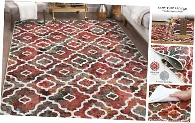 8x10 Area Rugs Machine Washable Rug Moroccan Rug Modern Abstract 8'x10' Red • $219.56