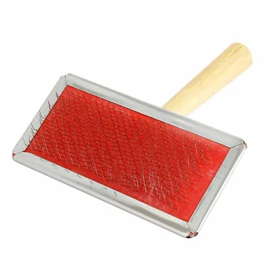 Wood Grip Metal Wire Dog Cat Hair Brush Comb Pet Grooming Tool Red Silver Tone • $9.74