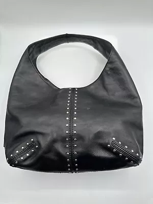 Michael Kors Black Leather Studded Hobo Shoulder Handbag • $19.99