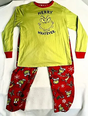 Grinch Mens Sz L Pajama Set Red Pants Green Shirt Merry Whatever Flannel • $24.99