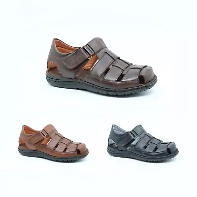 Lusco Mens Full Leather Strap Outdoor Summer Closed Toe Fisherman Sandals • £33.49