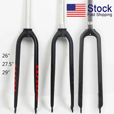 US 26/27.5/29  Carbon/Aluminum Rigid Fork Disc Brake MTB Bike Front Forks 9mm QR • $72.39