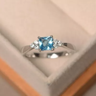 1.18 Ct Princess Natural Topaz Diamond  Ring 14K Solid White Gold Size 7 • $356