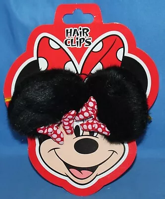 Disney Parks Minnie Mouse Hair Clips Black Fur Mouse Ears With Red White Bow • $9.99