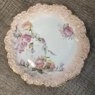 A Lanternier Limoges Plate AL France Rose With Raised Edges • $85