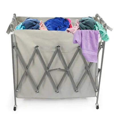 $57.99 • Buy LONABR Foldable Laundry Cart 3 Section Hamper Sorter Organizer Basket W/ Wheels