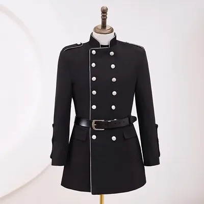 Men's Black Metal Chains Jacket Military Uniform Stand Collar Court Coat Singer  • $169.12