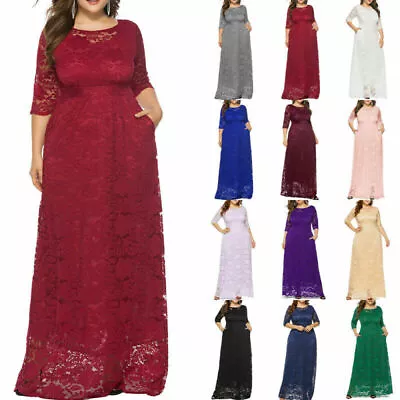 $55.85 • Buy Plus Size Women Half Sleeve Lace Long Maxi Dress Evening Wedding Party Dresses