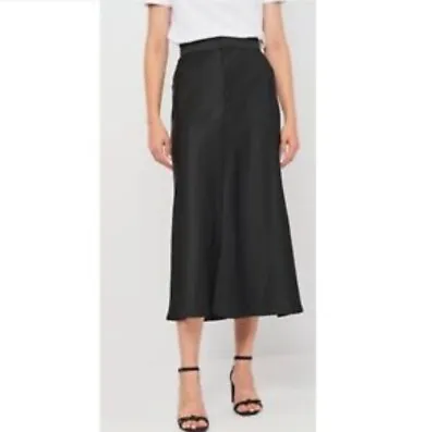 $25 • Buy Zara Black Satin Effect Midi High Waisted Slip Skirt MEDIUM