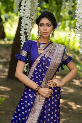 $101.66 • Buy Banarsi Silk Saree Blouse New Sari Indian Pakistani Wedding Bollywood Party Wear