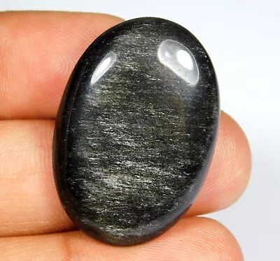 Natural Silver Sheen Obsidian Oval Cabochon Hand-polished Gemstone 30.ct Uz=327 • $7.61