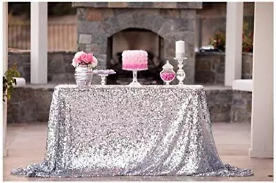 50''x72''Silver Sequin Tablecloth Wedding Table Cloth Sparkle Sequin Linens G... • $21.53