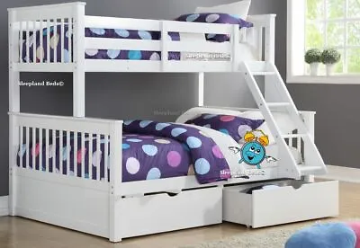 £539 • Buy White Wooden Triple Bunk Bed With Drawers - Solid Pine Supersonic Double Bunks