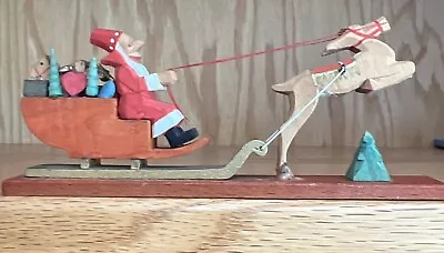 RARE East Germany VTG  ERZGEBIRGE Santa Sleigh Reindeer  Hand-Carved Wood • $49.99