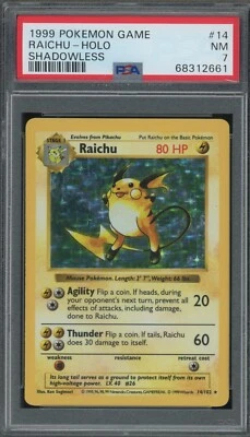 $80 • Buy Pokemon Raichu Base Set Shadowless Holo Rare #14 PSA 7 -661D2