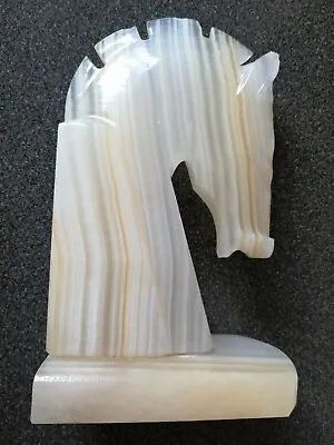 Hand-Carved Bookend Clear White Marble Horse Head Statue.H-16.5cm/W-800g • £14.80