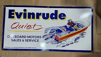 Evinrude Outboard Motors Porcelain Enamel Sign 48 X 24 Inches • $300