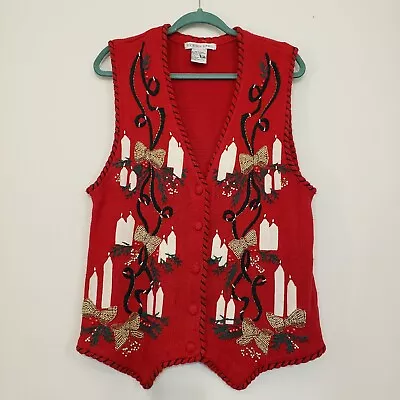 Vintage Holiday Christmas Sweater Vest Beaded Pearl Size M Victoria Jones  • $18.89