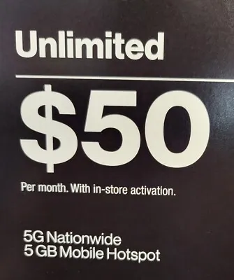Verizon Wireless 4G/5G LTE $50 Plan With NoThrottling And First Month( NEW PLAN) • $20