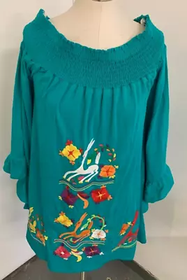 VaVa Joy Han Small Smock Dress Mexican Shirt Global Tunic Embroidered Summer • $22
