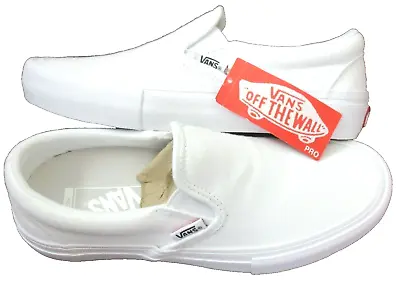 Vans Women's Slip On Pro Classic All White Canvas Skate Boat Shoes Size 6 NIB • $41.99