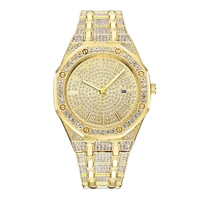 Mens Designer Bling Watch Luxury Gold Silver Diamond Rhinestone Iced Ice Out • £19.99