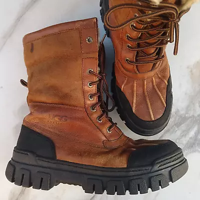 Rare UGG Butte Leather Waterproof Sherpa Snow Duck Boots Men's Size 10 Brown • $65