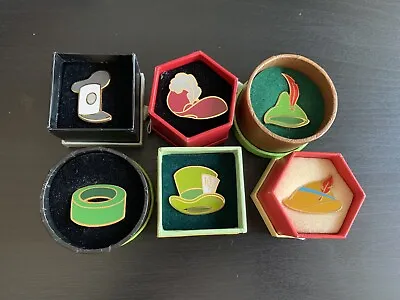 Disney Hat Box 8 Pins Mickey Pluto Mad Hatter Peter Pan Captain Hook Pinocchio • $75