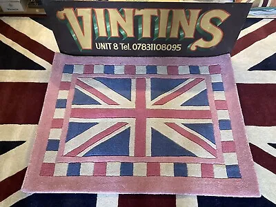 Vintage Union Jack Pink Wool Rug | Carpet |  Size 92x122 Cm • £49