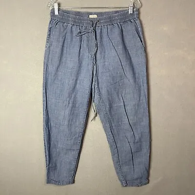 J. Crew Factory Womens Chambray Pull On Tie Waist Crop Pants Cotton Pockets 10 • $11.96