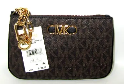 Michael Kors New Brown & Black Signature Parker Key Card Holder Wallet NWT $128 • $47.99