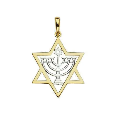 14k Multi Tone Star Of David With Menorah 7 Candle Solid Gold Charm Pendant • $139.99