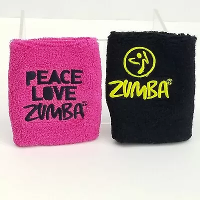 Zumba Peace Love Sweat Wrist Arm Bands Bracelets 2 Pack Pink Black Green Dance  • £24.30