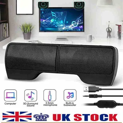 UK USB Power Wired Computer Speakers Stereo 3.5mm Jack For Desktop PC Laptop • £14.96