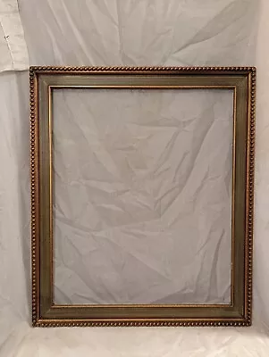 Vintage Gold & Green Wood Picture Frame Beaded Trim Holds 20  X 24   • $14.99